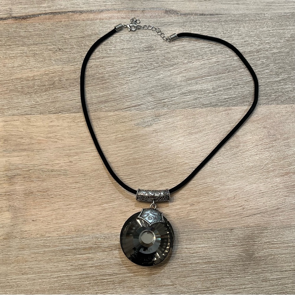 Black & Gray Jeweled Medallion Statement Necklace